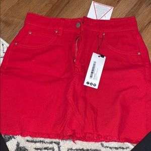 Red Jean Mini Skirt
